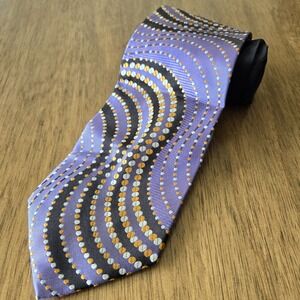 Pavone Mens 100% Silk Tie Made in Italy Purple Orange Black Wavy Dot‎ Pattern